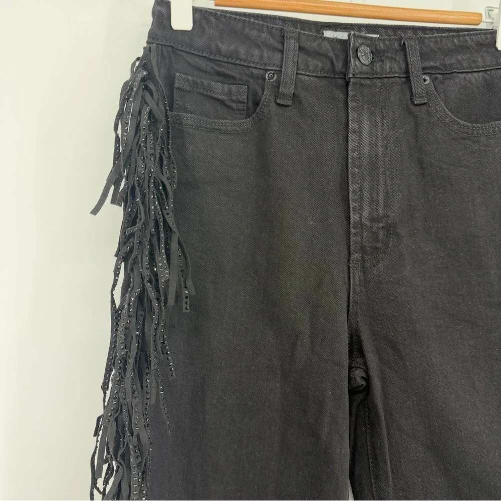 Juicy Couture Black Wash Sparkly Fringe Straight‎ Leg Jeans Size 28 Y2K